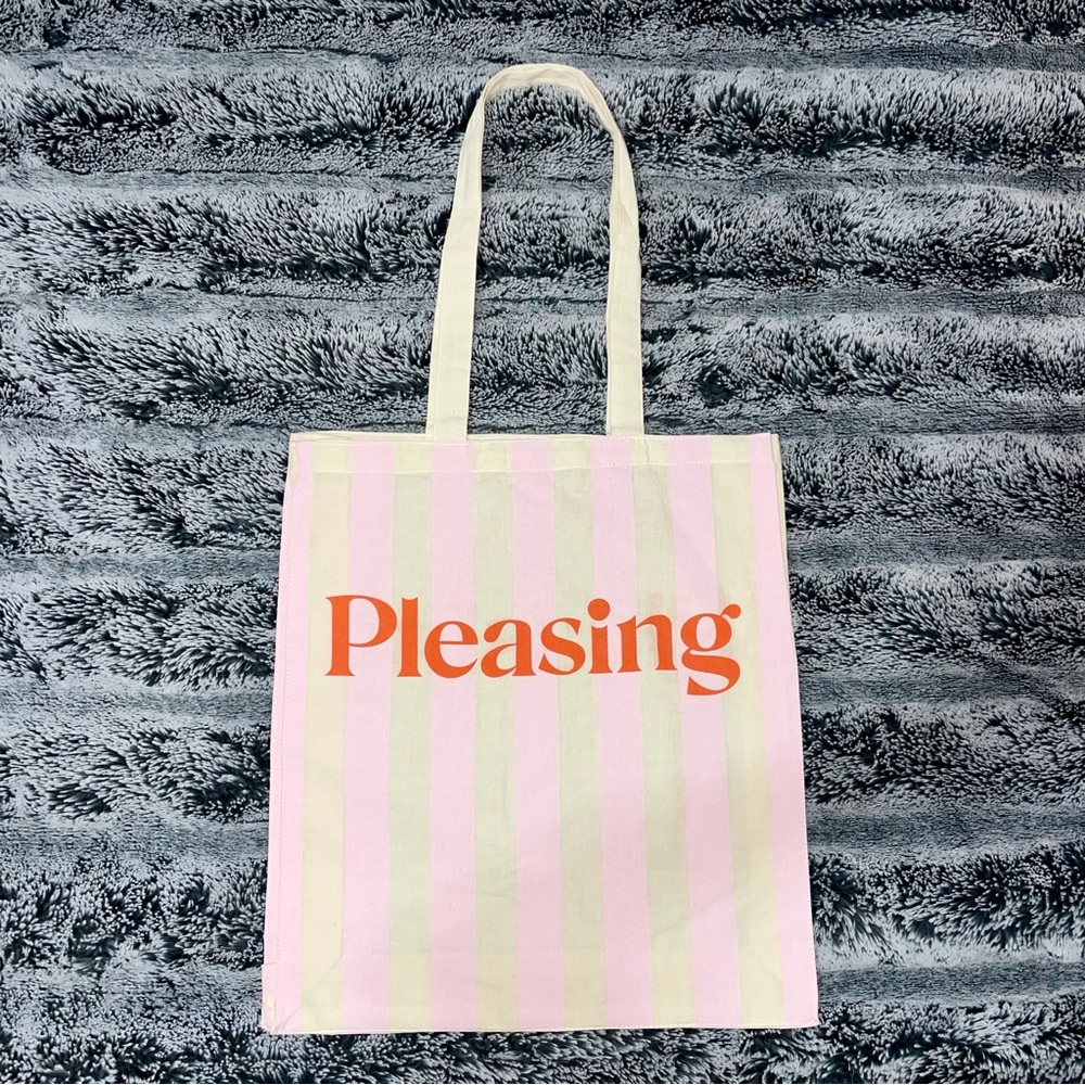 Pleasing Harry Styles 2023 Holiday Pop Up Shop Canvas Tote Bag Pink Stripe